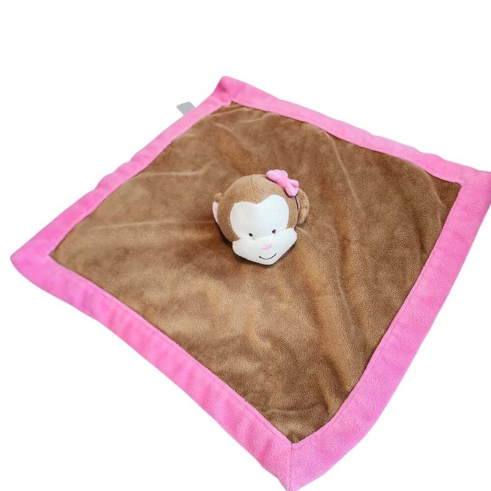 Tiddliwinks Monkey Baby Lovey Security Blanket Brown Pink Bow Plush Soft Girl